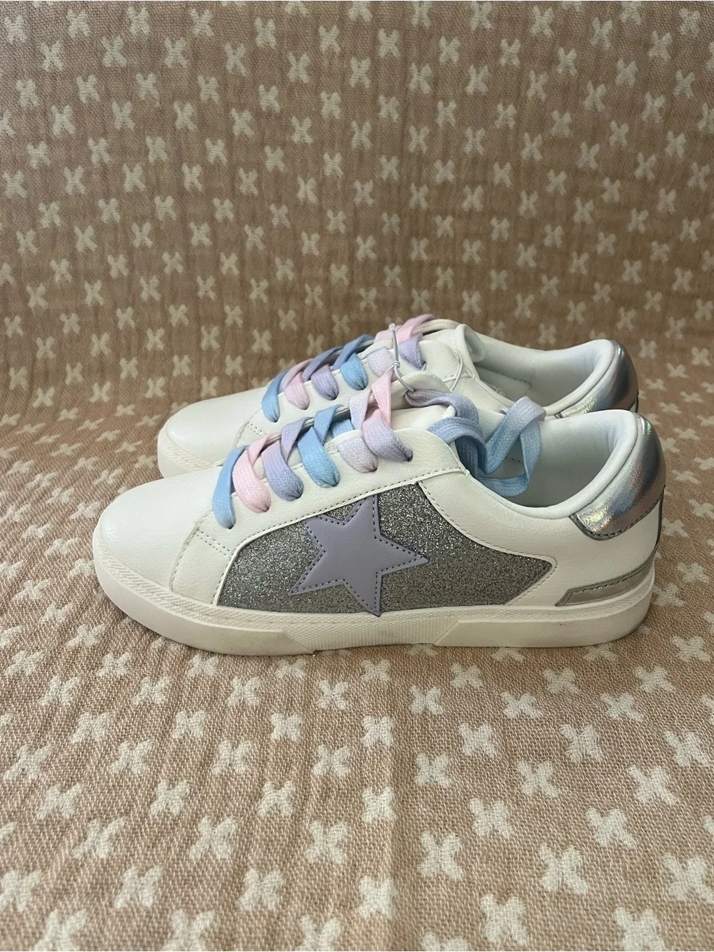 art class White Sneakers with Pink, Blue, Lavender Laces